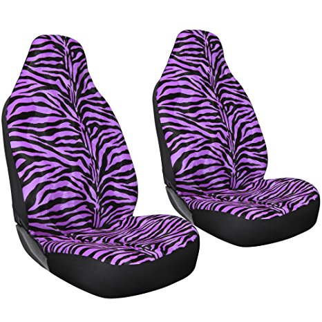Oxgord 2pc Integrated Zebra Bucket Seat Covers, Universal Fit for Car/Truck/Van/SUV, Purple & Black