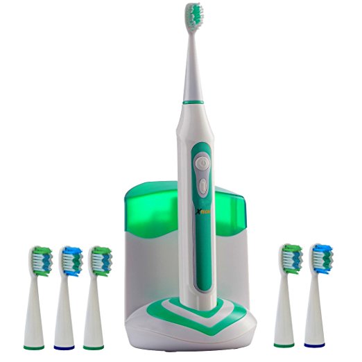Xtech XHST-100 Oral Hygiene Ultra High Powered 40,000VPM, 5 Brushing Modes, Rechargeable Electric Ultrasonic Toothbrush with Charging Dock & Built-in UV Sanitizer, Includes 6 Brush Heads