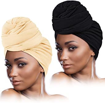 2 Pieces Stretch Head Wrap Scarf Stretchy Turban Long Hair Scarf Wrap Solid Color Soft Head Band Tie for Women