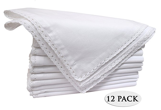 Pack of 12 Pieces ,100% Cellulose Cotton fibres,20" Square Oversized,White Solid Dinner Napkin with Decorative Crochet Lace attached. Luxurious items@ very Low & Affordable Price By Linen Clubs.