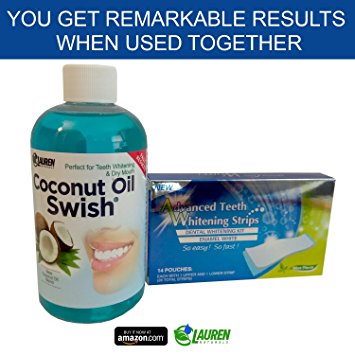 Ayurveda Oil Pulling Coconut Oil Mouthwash And Teeth Whitening Strips: Excellent for Teeth Whitening, Dry Mouth. Resolves Bad Breath. - Risk Free Guarantee (8 oz & Teeth Whitening Strips)