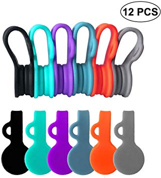 12 Pack Magnetic Cable Clips Reusable Cords Winder for Organizing Cables/Headphone Cables/USB Charging Cords, Hanging & Holding Keychain/Bookmark, Whiteboard Noticeboard Fridge Magnets(6 Colors)