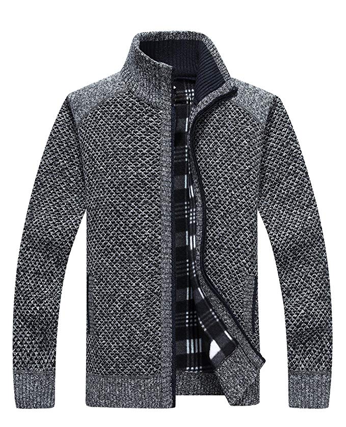 Vcansion Men's Classic Long Sleeve Full Zip up Fleece Knitted Cardigan Sweaters