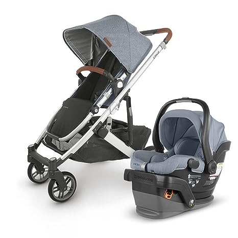 Cruz V2 Stroller - Gregory - Blue Mélange | Silver Frame | Saddle Leather   Mesa V2 Infant Car Seat - Gregory - Blue Melange | Merino Wool