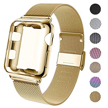 GBPOOT Compatible for Apple Watch Band 38mm 40mm 42mm 44mm with Screen Protector Case, Sports Wristband Strap Replacement Band with Protective Case for Iwatch Series 5/4/3/2/1