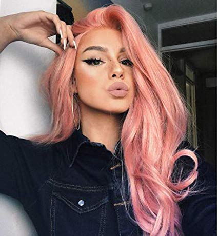 Vedar 2019 Celebrity Wigs Hot Pink Lace Front Wig Fashion Pink Wigs for Women Synthetic Hair Long Wig Pink Best Cosplay Pink Wigs 26 inch