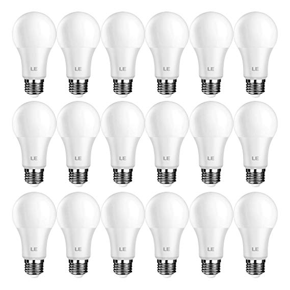 LE A19 Dimmable LED Bulbs, 8.5W (60 watt Equivalent) Light Bulbs, 800lm, 5000K Daylight White, 240° Beam Angle, E26 Medium Base, Pack of 18 Units