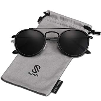 SOJOS Small Round Polarized Sunglasses Double Bridge Frame Mirrored Lens SUNSET