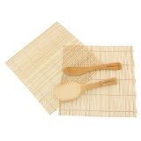 BambooMN Brand - Sushi Rolling Kit - 2x rolling mats 1x rice paddle 1x spreader - natural