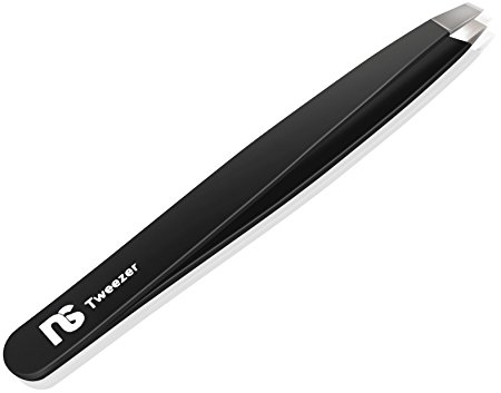 Slant Tweezers – Professional Black Slant Tip Tweezer Hair Plucker for Face and Eyebrows – New Style Stainless Steel Brow Plucking Tool for Expert Personal Care