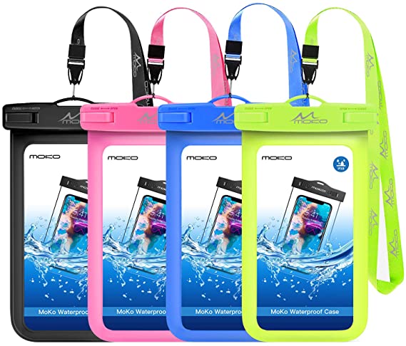 MoKo Waterproof Phone Case [4 Pack], Underwater Phone Pouch Dry Bag with Lanyard Compatible with iPhone 12/12 Mini/12 Pro, iPhone 11/11 Pro/11 Pro Max X/Xs/Xr/Xs Max,8,Samsung S21/S10/S8 Plus,Note 10