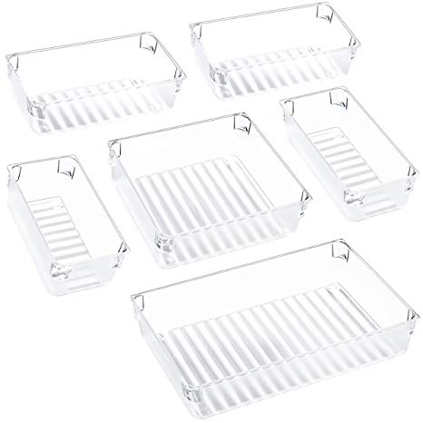 Kootek Desk Drawer Organizer Trays with 3-Size Large Capacity Storage Drawer Dividers Customize Layout 6 Bins for Bedroom Dresser Bathroom Kitchen