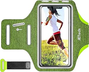 JETech Phone Armband Holder with Key Holder and Card Slot for Phone Upto 6.2 inch, iPhone 14 Pro/14/13 Pro/13/12/11/XR/XS/X/8, Galaxy S23/S22, Pixel 7a/6a, Water Resistant, Adjustable Band, Green