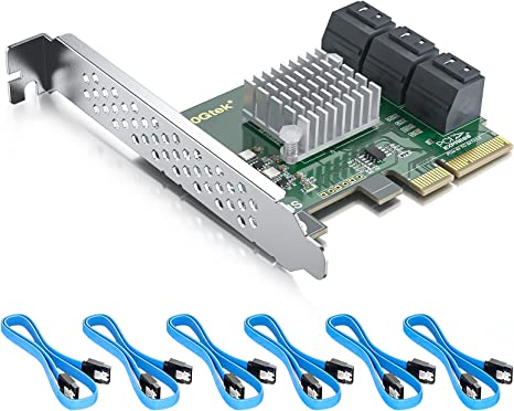 10Gtek PCIe SATA Card 6 Port with 6 SATA Cables and Low Profile Bracket, 6Gbps SATA3.0 Controller PCI Express Expansion Card, X2, Support 6 SATA 3.0 Devices