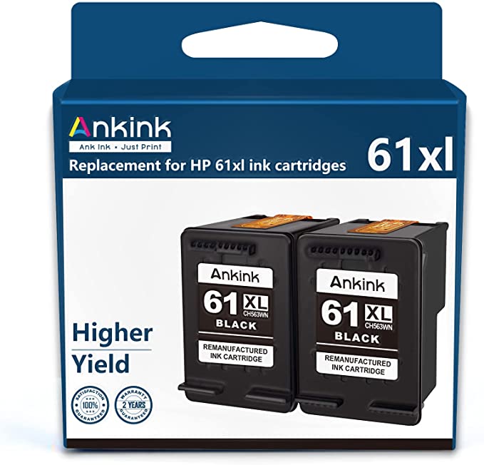 Ankink Remanufactured HP 61 61XL Black Ink Cartridge (2 Pack) High Yield Hp61 XL HP61XL Printer Ink Black for HP Envy 4500 5530 4502 5535 5534 officejet 4630 4635 Deskjet 1000 1010 1510 2540 Printer