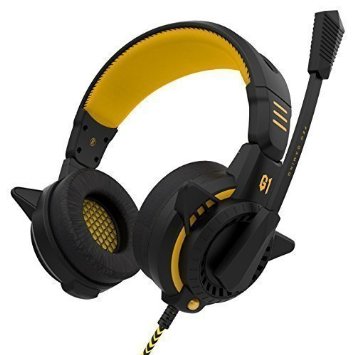 Headset, Sound Intone G1 Pc Gaming Headset with Microphone, Over Headphones with Inline Volume Control for Pc Games, Laptop, Tablet, Computer (Black/yellow)