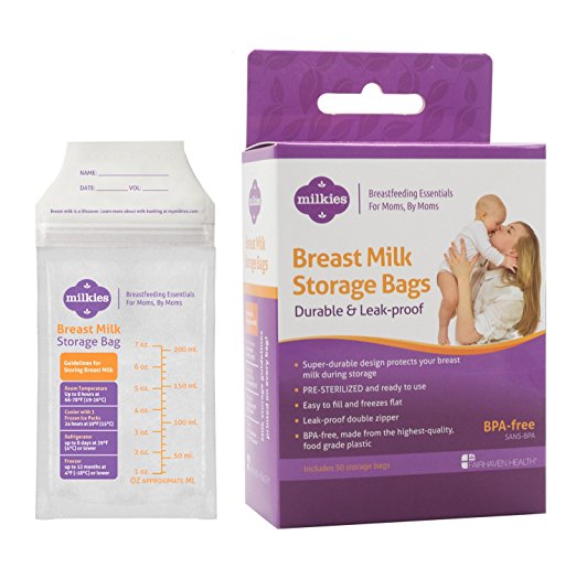 Milkies "No-Break, No-Leak" Breast Milk Storage Bags, 50-count, BPA-Free