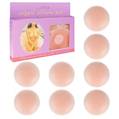 NippleCovers,ONSON Invisible Silicone Nipple Cover Reusable Breast Pasties for Women - 4 Pair (Round&Flower)