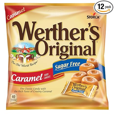 Werther's Original Hard Sugar Free Caramel Candy, 2.75 Oz Bags (Pack of 12)