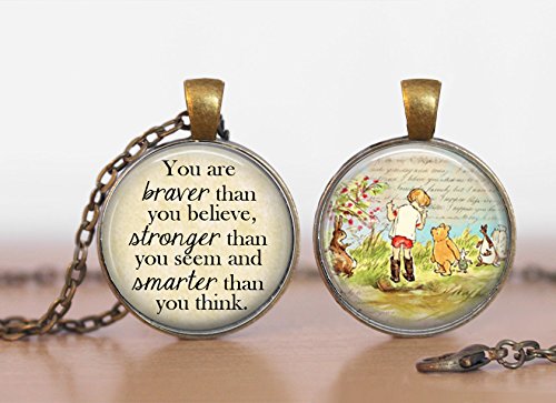 Winnie the Pooh and Piglet Braver Stronger Smarter Double Sided Pendant Double Pendant Two Sided Necklace or Key Ring