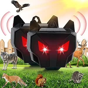 Coyote Deterrent, Solar Nocturnal Animal Repeller Predator Light Scare, Repellent Device for Coyote,Deer,Raccoon for Chicken Coop,Farm,Yard(2 Packs)