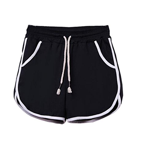 MYtodo Women's Casual High waist drawstring running Beach Sports shorts with Pockets