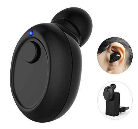 Bluetooth Headphones, GS-Mini Ultralight V4.1 Wireless Mini Invisible Car Headset [Magnetic Charging, 6 Hours Music Time] Single In Ear Earpiece Smallest Bluetooth Earbud Earphone with HD Mic (Black)