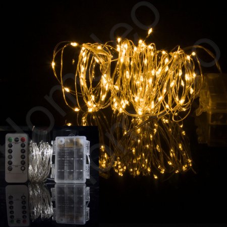 Homeleo 10M 100LED Battery Powered LED String Lights w/ Remote Mini Tiny LED Lamps on Flexible Thin Silver Wire Blinking Twinkle Steady On LED Starry Fairy Lighting(Remote,Warm White)