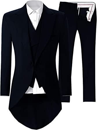 Frank Men's Tuxedo Tail 3 Pieces Suit Tailcoat Jacket Tux Vest & Trousers