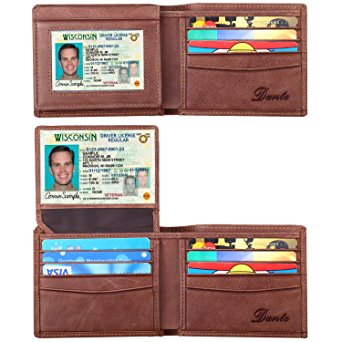 RFID Blocking Cowhide Leather Wallet for Men with 2 ID Windows