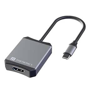 Portronics Mport X Type-C to HDMI Adapter with 4K @ 60 Hz Ultra HD Resolution, USB-C Plug, Aluminium Alloy Body, from Laptop, Mac, Smartphone, Tablet to Monitor, TV, Projector (Grey)