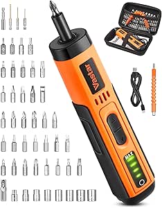 Vastar 4.2V Electric Screwdriver Kit, 4 Torque Settings, 49 in 1 Cordless Rechargeable Screwdriver with LED Light, 35 CRV Steel Screwdriver Bits, 8 Sockets, Magnetic Hex Chuck, Bit Holders