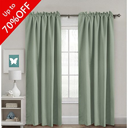 Full Blackout Curtains, Back Tab / Rod Pocket Top Thermal Insulated Curtains Panels Drapes, 2 Panels, 52 x 84 Inch, Sage