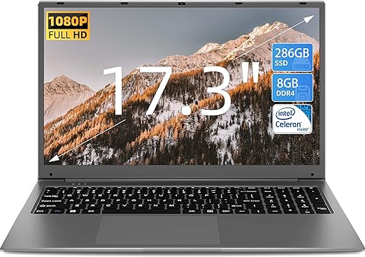 SGIN 17 Inch Laptop, 8GB RAM 256GB SSD Notebook, 17" IPS Full HD Display Laptops Computer, Intel Celeron Quad-core Processor, Mini HDMI, Webcam, Wi-Fi, Expandable Storage 512GB TF