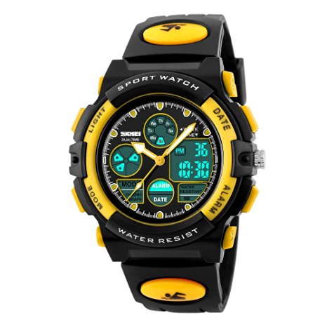 Jelercy Multi Function Digital Watch LED Quartz Water Resistant Electronic Sport Watches for Boys Yellow