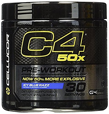 C4 50X High Energy Pre Workout Supplement, Icy Blue Razz, 30 Servings