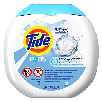 Tide PODS Free & Gentle Laundry Detergent, Unscented, 72 count, Designed for Regular and HE Washers