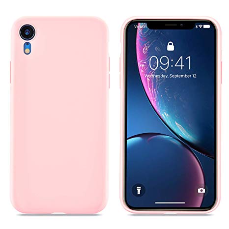 Ainope Compatible iPhone Xr Liquid Sillicone Case, Gel Rubber Full Body Protection Shockproof Cover Case Drop Protection Compatible iPhone 6.1 inch (Pink)