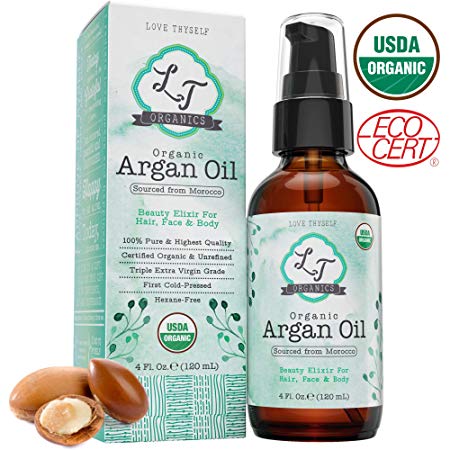 USDA Organic 100% Pure Moroccan Argan Oil 4oz. Cold-Pressed & Triple Extra-Virgin Grade A to Promote BEST Growth for Dry & Damaged Hair. Natural Treatment for Anti-Aging Skin, Nails, Foot & Beard Care