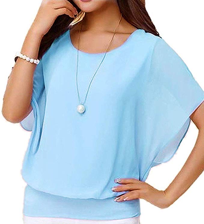 Viishow Women's Loose Casual Short Sleeve Chiffon Top T-Shirt Blouse