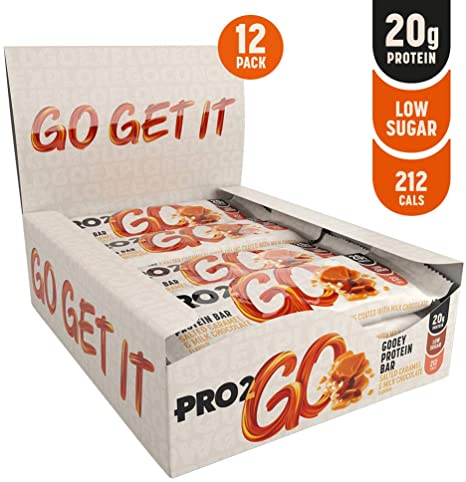 PRO 2GO High Protein Gooey Bar Box, Salted Caramel, Pack of 12 X 60g, 12 Bars