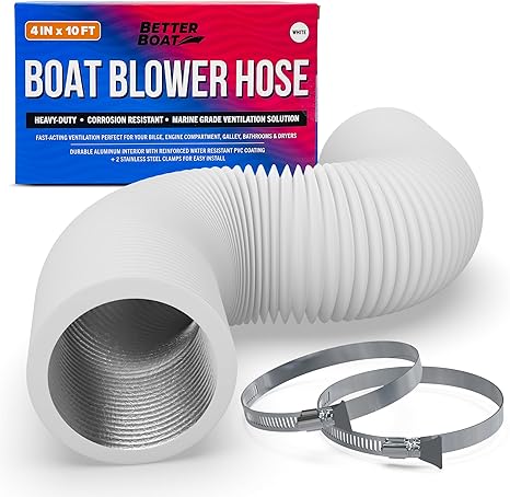 Boat Blower Hose 4 Inch Marine Exhaust Hose 10' Bilge, Engine Compartment, Head, Galley or Dryer Vent Hose 4 Inch Duct Hose 4 Inch Marine Blower Hose Flexible PVC White 4 Inch Duct Hose