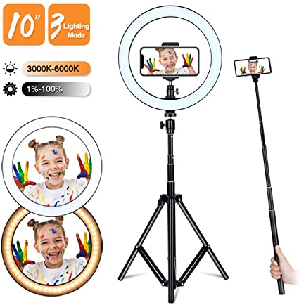 Selfie Ring Light with Adjustable Tripod Stand and Phone Holder, Winjoy 10'' Dimmable LED Lighting Filming Equipment for Photography, Makeup, Live Steaming, Photo, Vlog, YouTube Video