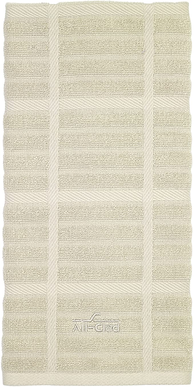 All-Clad Textiles 100-Percent Combed Terry Loop Cotton Kitchen Towel, Oversized, Highly Absorbent and Anti-Microbial, 17-inch by 30-inch, Solid, Almond