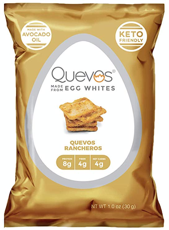 Quevos Keto Quevos Rancheros - Low Carb Egg White Chips - High Protein, Ketogenic, High Fiber, Crunchy Snack - Gluten Free Grain Free, Perfect for Any Diet (1.1 oz Bags - 12 Pack)