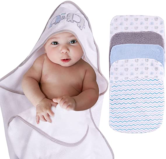 Viviland Baby Hooded Towel, Soft Touch and Strong Absorption Washcloths, Great Gift for Infants and Newborn, 26"×30", 6 Pack