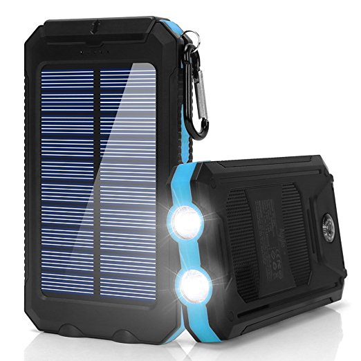 Solar Charger,10000mAh Solar Power Bank Portable External Backup Battery Pack Dual USB Solar Phone Charger with 2LED Light Carabiner and Compass for Your Smartphones and More (Dark Blue)