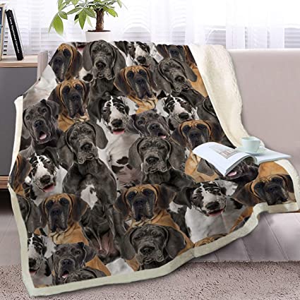 Blessliving Fuzzy Dogs Blanket for Kids Adults Cute Puppy Fleece Blanket Reversible Animal Pattern Sherpa Throw (Great Dane,Throw, 50 x 60 Inches)