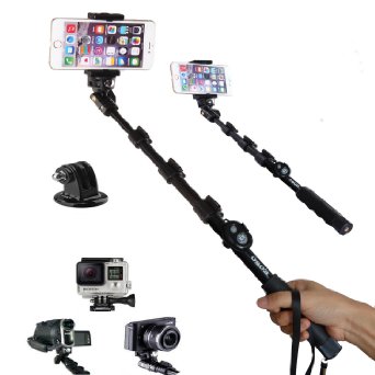 Eoso Professionals Handheld Self-portrait Monopod Extendable Self Stick with Camera Remote for Gopro,cameras,iphone, Samsung and Other Smartphones (Professionals Black)
