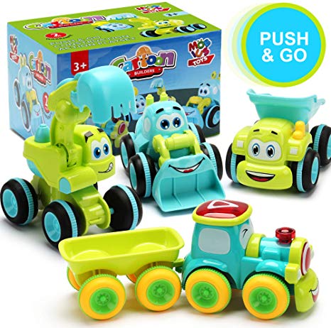 Toys for a 2 Year Old Boy - 4 Friction Powered Trucks for 2  Year Old Boys, Push & Go Cars Cartoon Construction Vehicle Set - Best Toddler Boys Toys & Toy Trucks, Play Pull Back Car, Idea